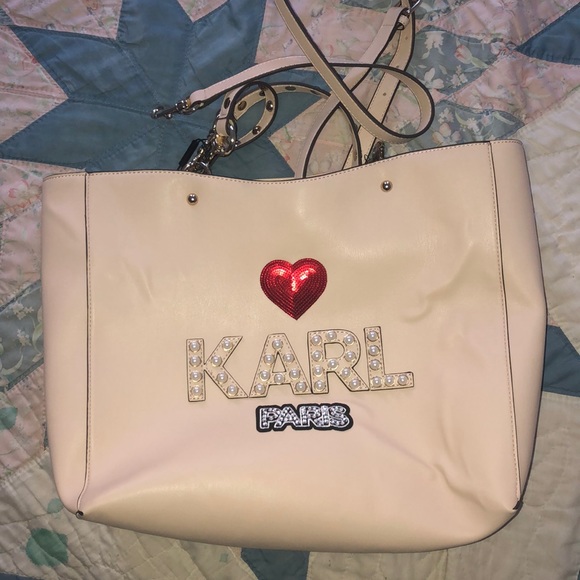 Karl Lagerfeld Shugg Pearly Logo Studded Tote - Picture 1 of 4